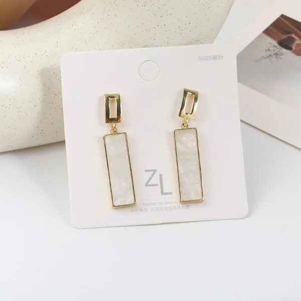 Minimalist Geometric Drop Earrings White