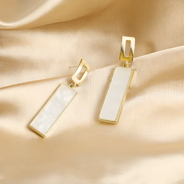 Minimalist Geometric Drop Earrings White