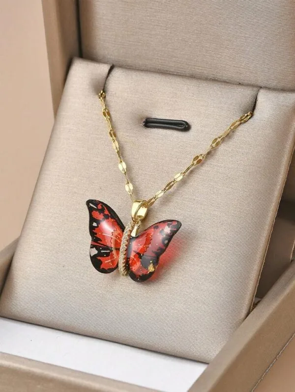 Butterfly Pendant Necklace - Red