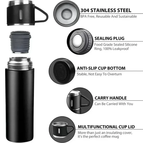 Vacuum Flask Set 500ml – 3 Cups & FREE Gift Bag
