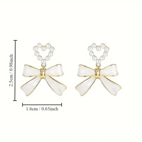 Elegant Bow Heart-Shaped Artificial Pearl Earrings for Women – Alloy Fashion Jewelry (Pakistan)