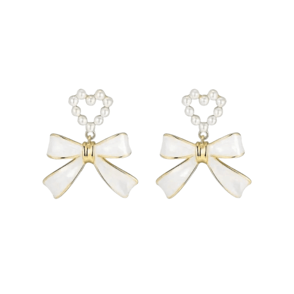 Elegant Bow Heart-Shaped Artificial Pearl Earrings for Women – Alloy Fashion Jewelry (Pakistan)