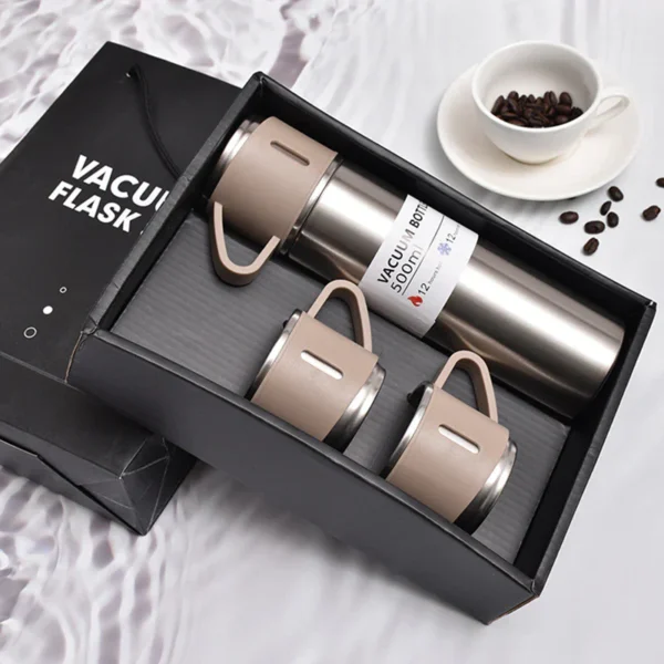 Vacuum Flask Set 500ml – 3 Cups & FREE Gift Bag