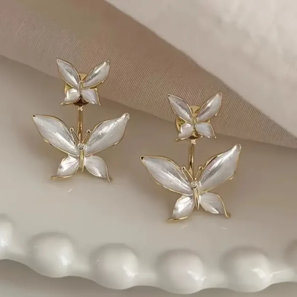 Double Bow Unique Style Earrings White Color