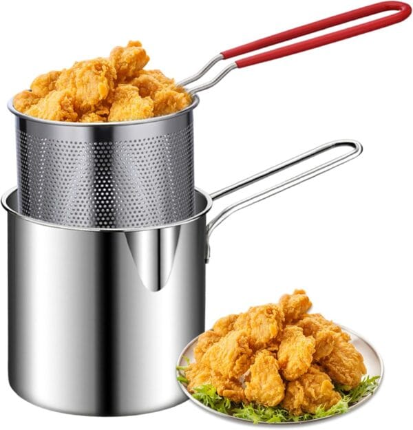 Premium Stainless Steel Frying Pot with Filter Rack & Basket -Includes Box & Free Delivery
