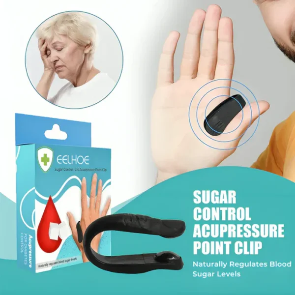 Sugar Control LI4 Acupressure Point Clip - Headache, Migraine, Arthritis Relief - Black