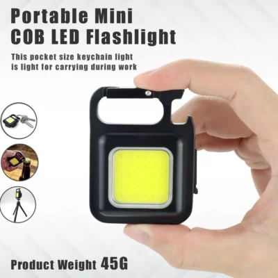 Mini Keychain LED Flashlight: Portable COB Work Light, USB Rechargeable