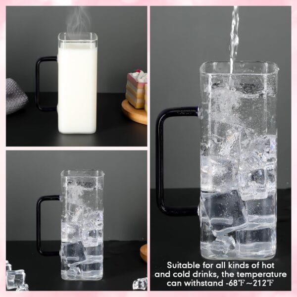 Sqaure Glass Mug with Bamboo Lid & Glass Straw With Gift Box